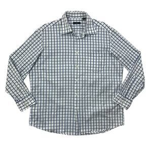 Hugo Boss Shirt Mens 17 White Blue Herringbone Windowpane Long Sleeve Cotton